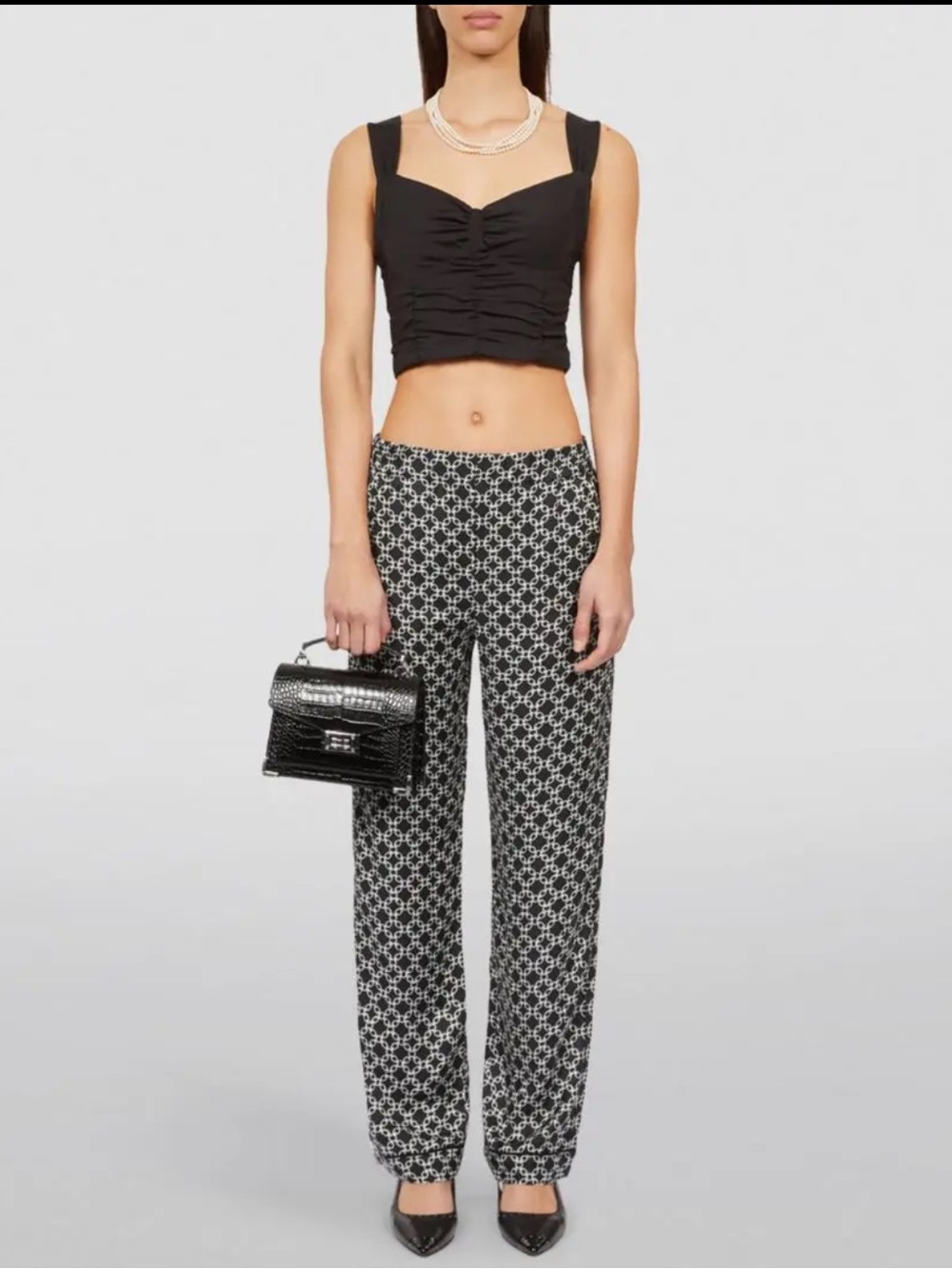 The Kooples Black Chain Print Silky Straight Leg Trousers Pants FR 1